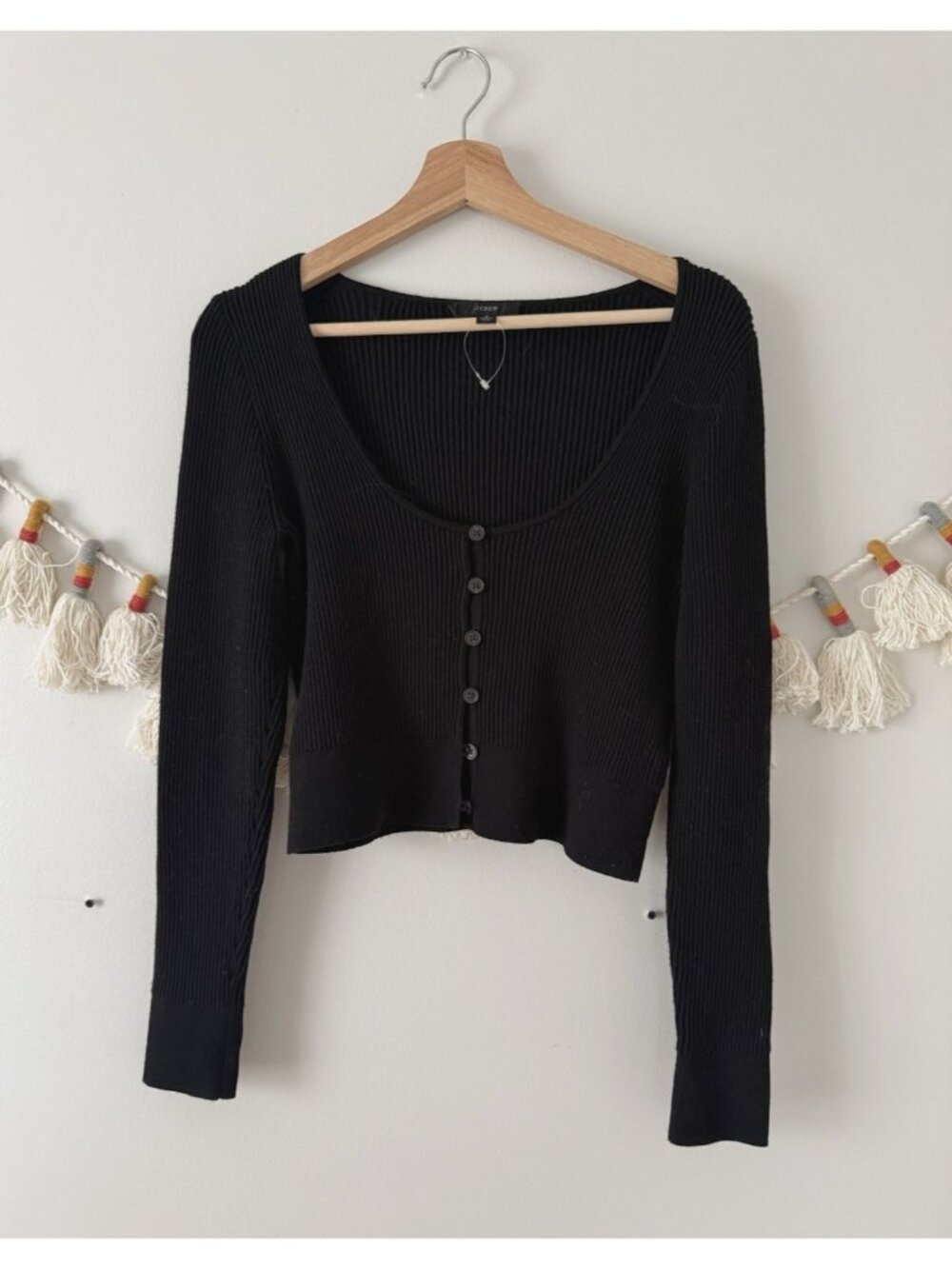 J. Crew Scoopneck Stretch Cardigan Top Black Button Front Minimalist Basics S